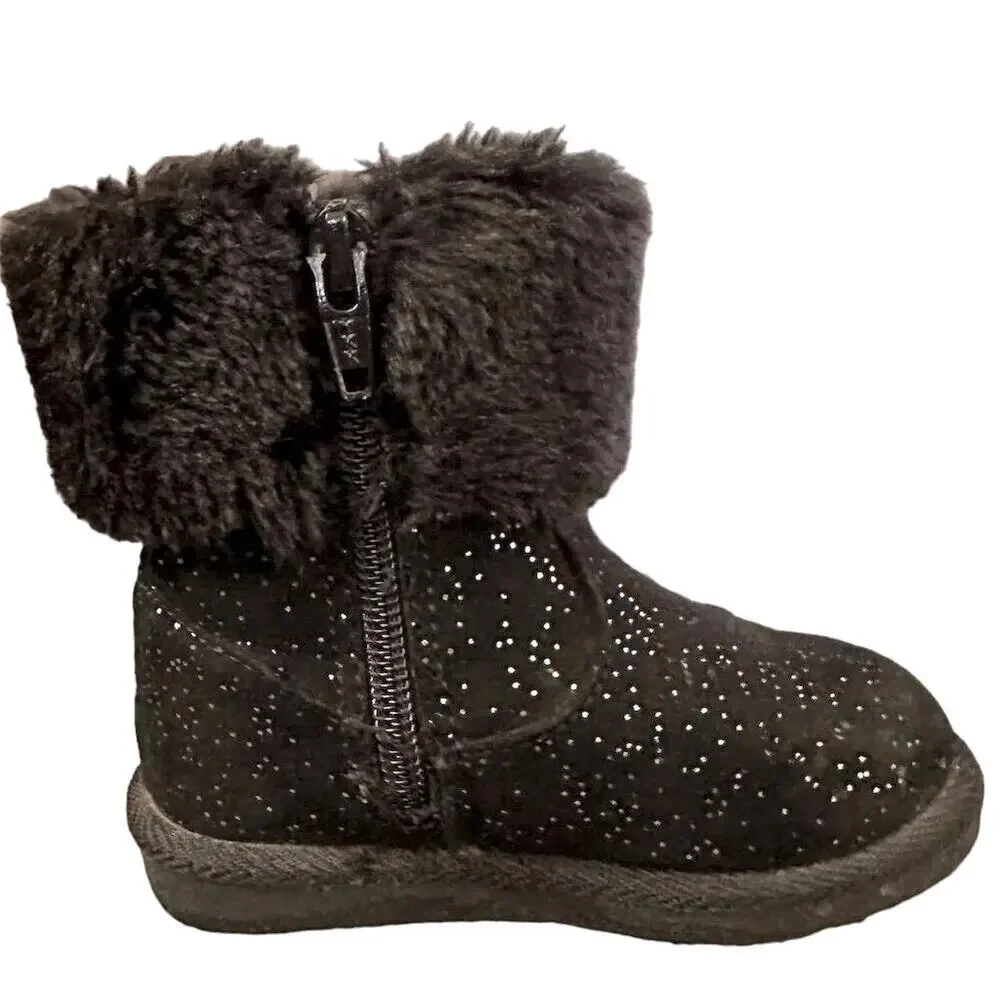 Jumping Beans Toddler Girls' Black‎ Sparkle Pom Pom Boots Size 6